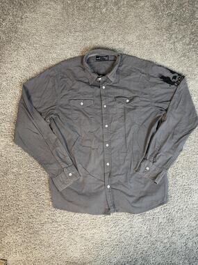 Counter Intelligence Shirt Mens L Gray Long Sleeve Button Up Pockets Cotton